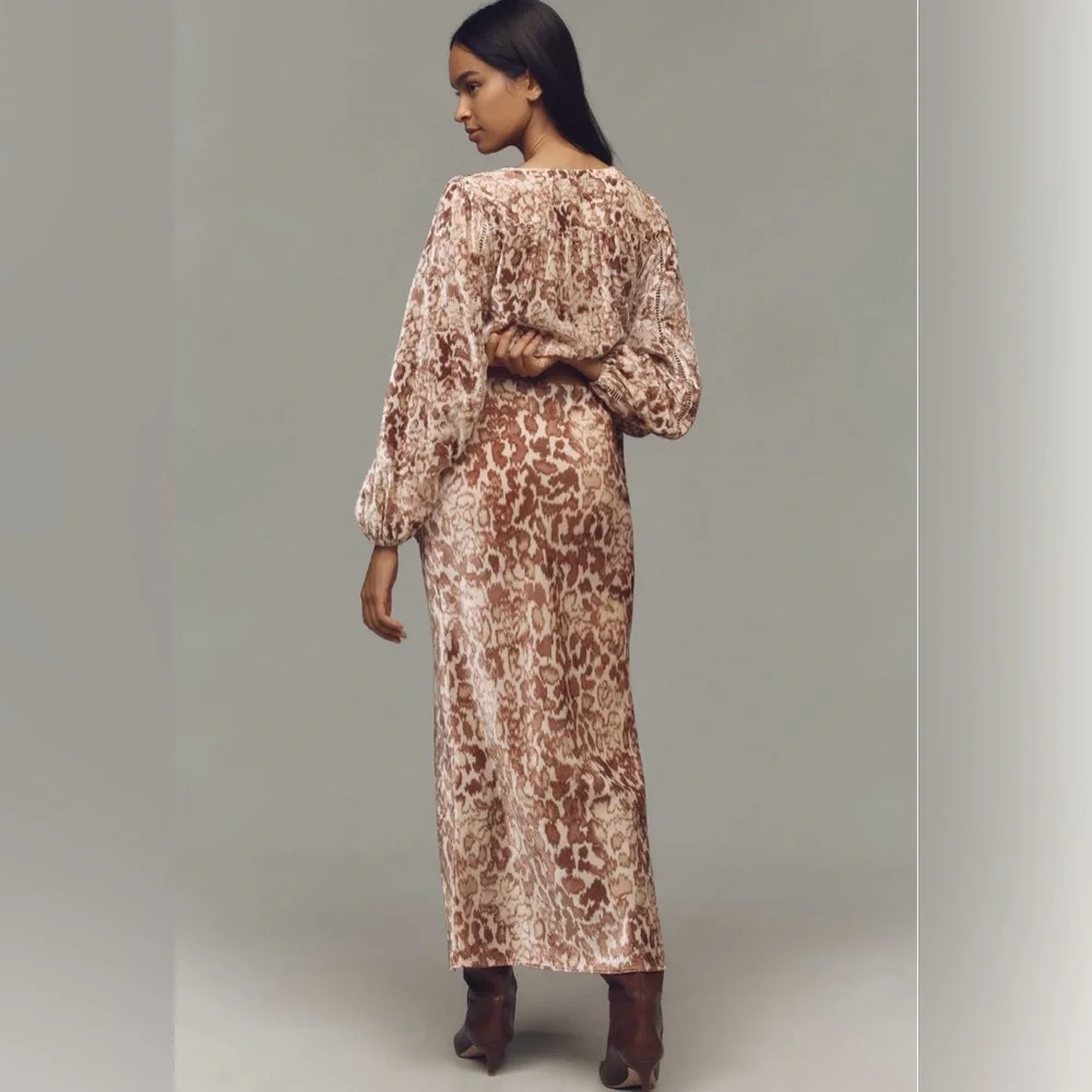 Anthropologie Brown Leopard Print Maxi Skirt - Picture 4 of 4